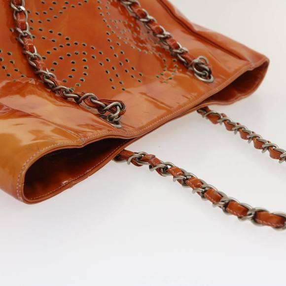 CHANEL Triple Coco Punching Tote Bag Enamel Orange CC Auth jk1312 - Picture 7 of 16